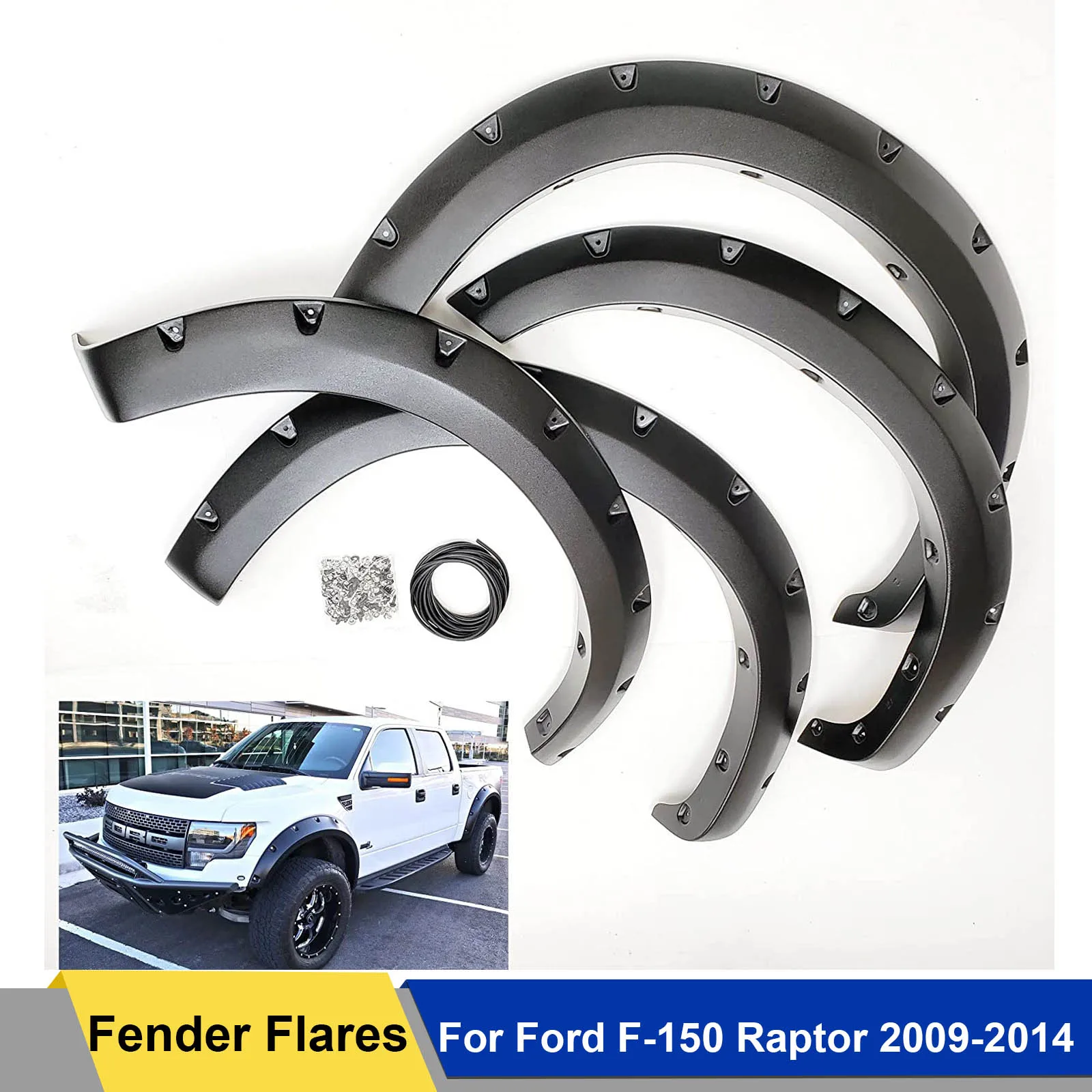 Fender Flares Wheel Arch With Textured Pocket Bolt/Rivet For Ford F-150 Raptor 2009 2010 2011 2012 2013 2014