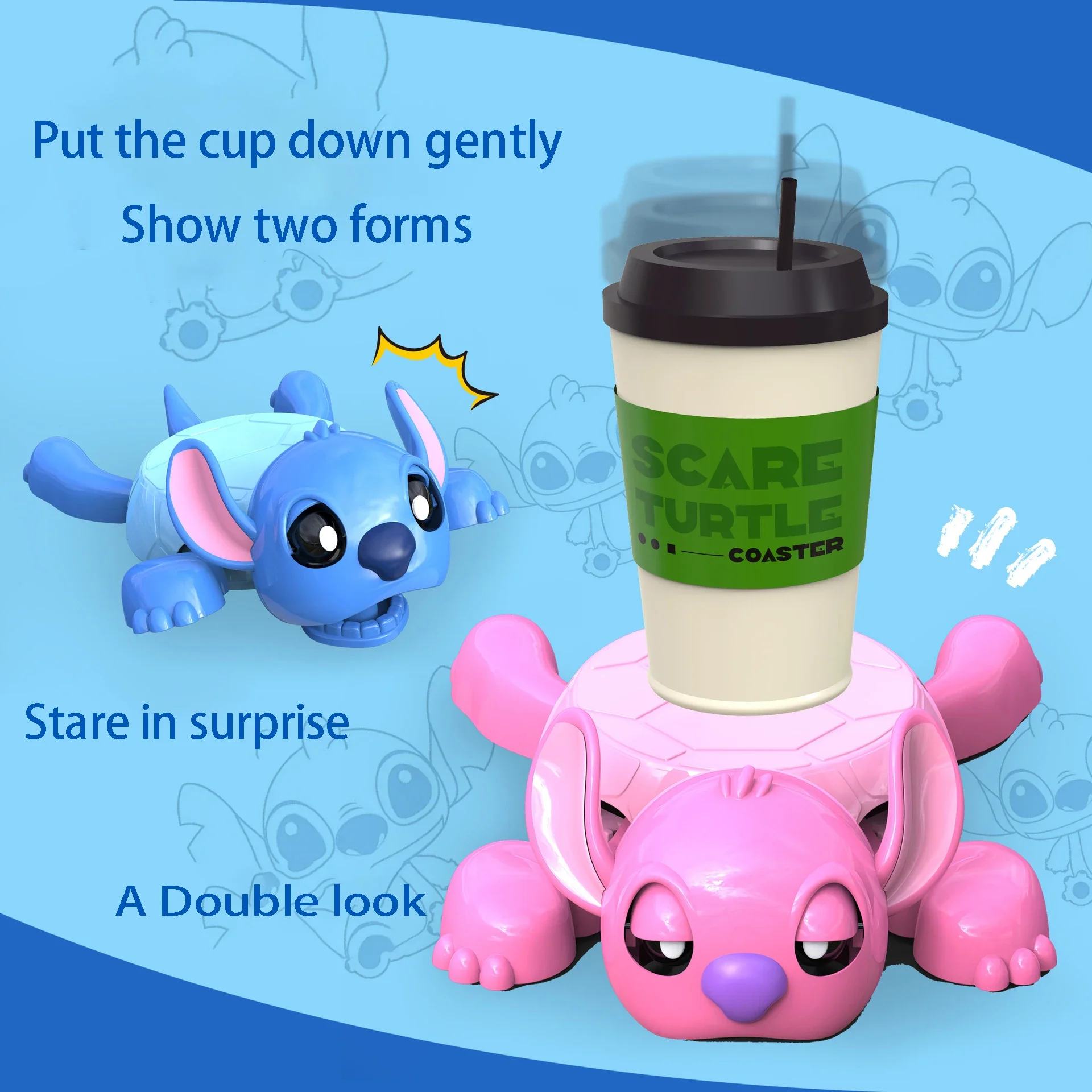 Nuevas posavasos creativos Stitch Turtle, ojos emergentes, extremidades elásticas, estera de silicona resistente al calor, diseño antideslizante, divertido regalo de cumpleaños