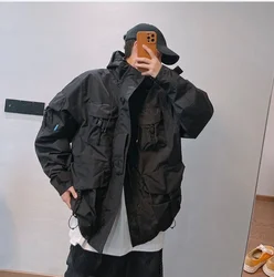 Autumn Winter Retro  Multi-pocket Waterproof Jacket American Tooling Windproof Hooded Jackets Male Clothes