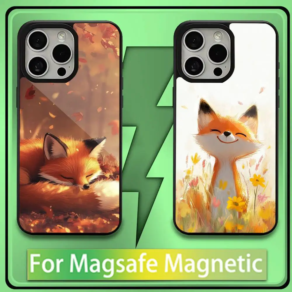 

Cute Cartoon Animal Fox Phone Case For iPhone 16,15,14,13,12,11,Plus,Pro,Max,Mini Soft Magesafe Magnetic Wireless Charge