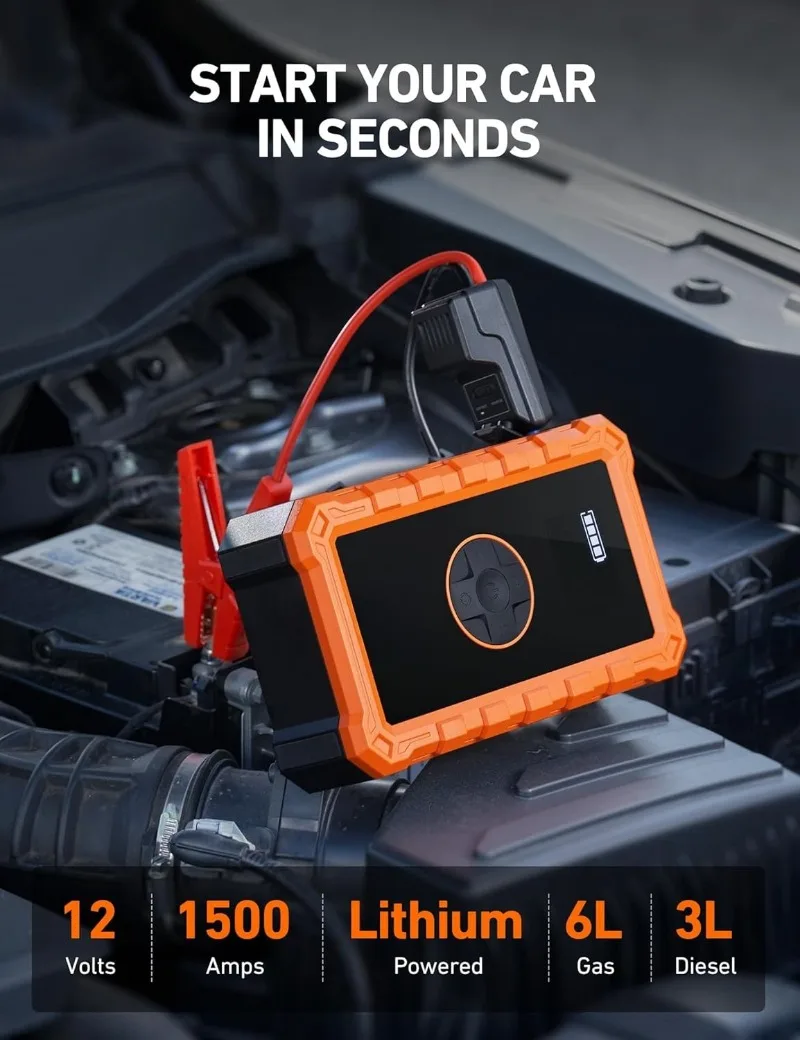 

S8 Air Jump Starter with Air Compressor,1500A Peak Car Battery Jump Starter Portable (6.0 Gas/3.0L Diesel) with 150PSI Cordless