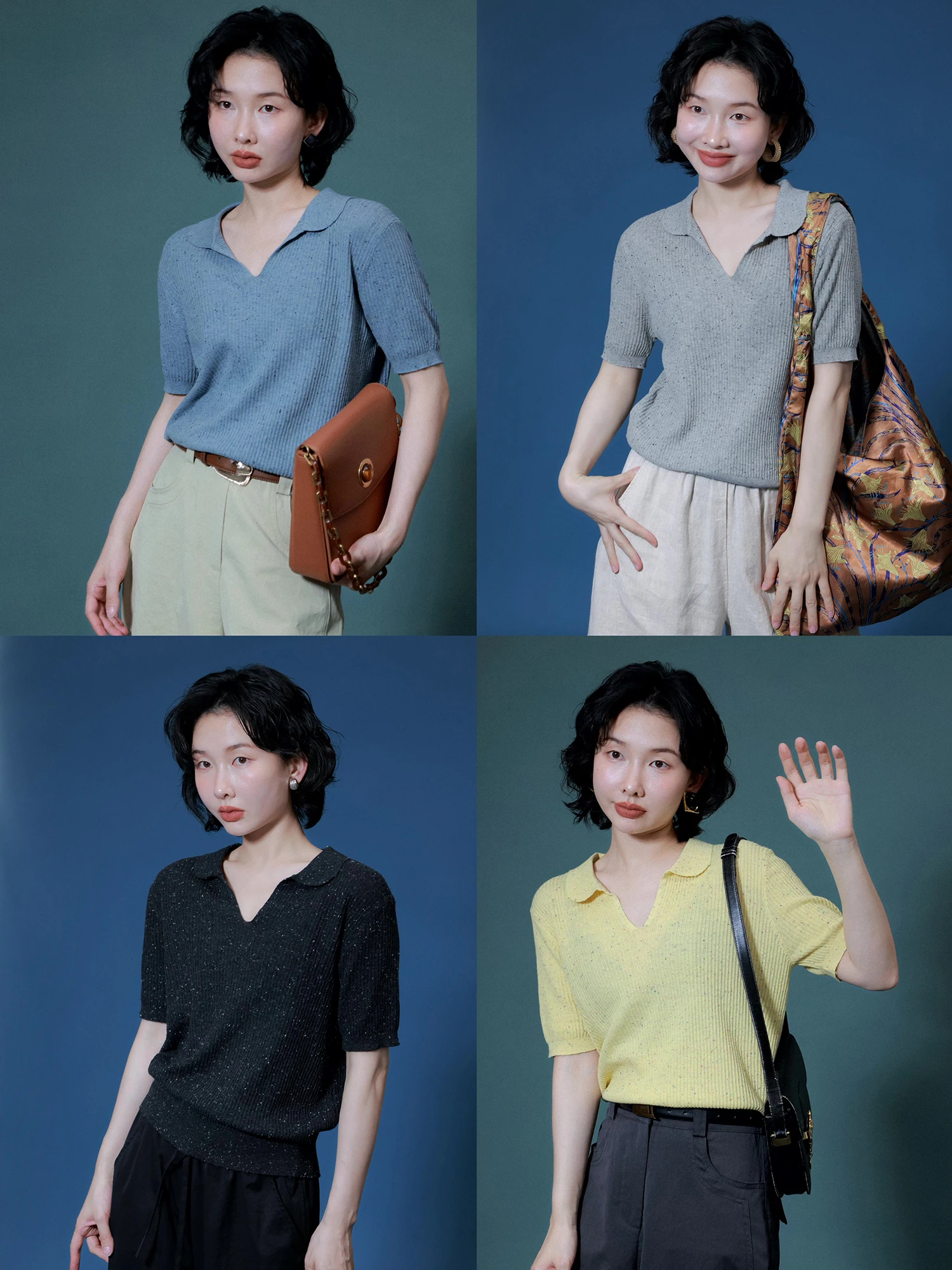 

Футболка IVY YANG из чистого хлопка с V-образным вырезом, короткий рукав, вязаная, летняя, новый стиль, дышащая, повседневная, весна 2026