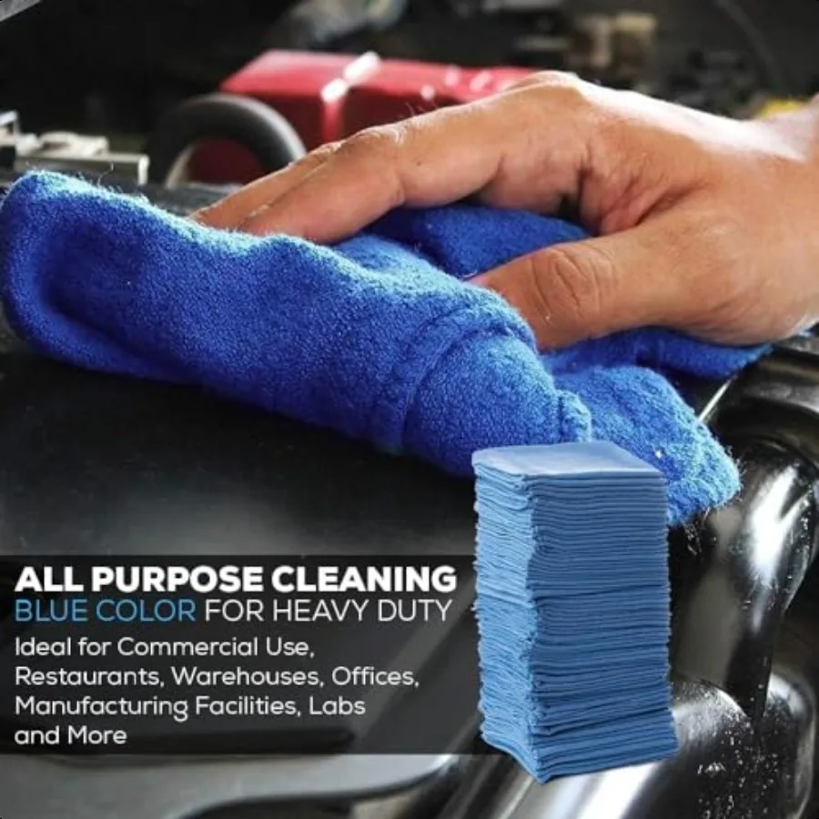 Premium Cotton Shop Towels 14x12 125 Pack Reusable Cleaning Shop Rags for Automobiles Industries Garage and Homes (Blue)
