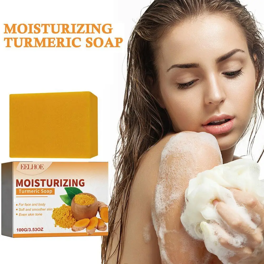 

100g Turmeric Facial Whitening Soap Bar Reduces Acne Dark Spot Remover Clean Cutin Brightening Skin Improve Dry Body Wash Soap