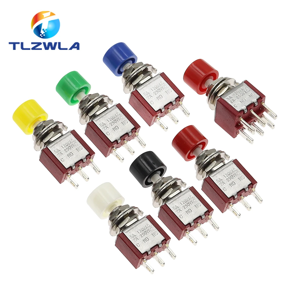 5PCS 3Pin C-NO-NC 6MM Mini Momentary Automatic return Push Button Switch ON-(ON) 2A 250VAC/5A 120VAC