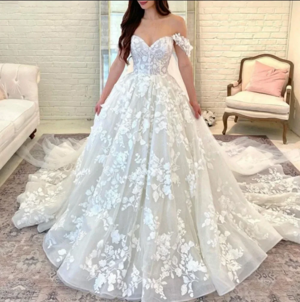 

Princess2025 Wedding Dress Romantic Boho Off the Shoulder Sweetheart Bridal Gowns with Lace Appliques vestido novia Customized