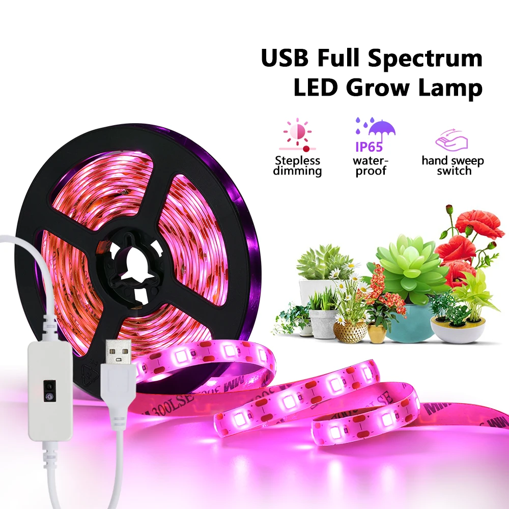 luz de tira led de espectro completo usb phytolamp hidroponico para plantas growbox ip65 impermeavel 3m 5v 01