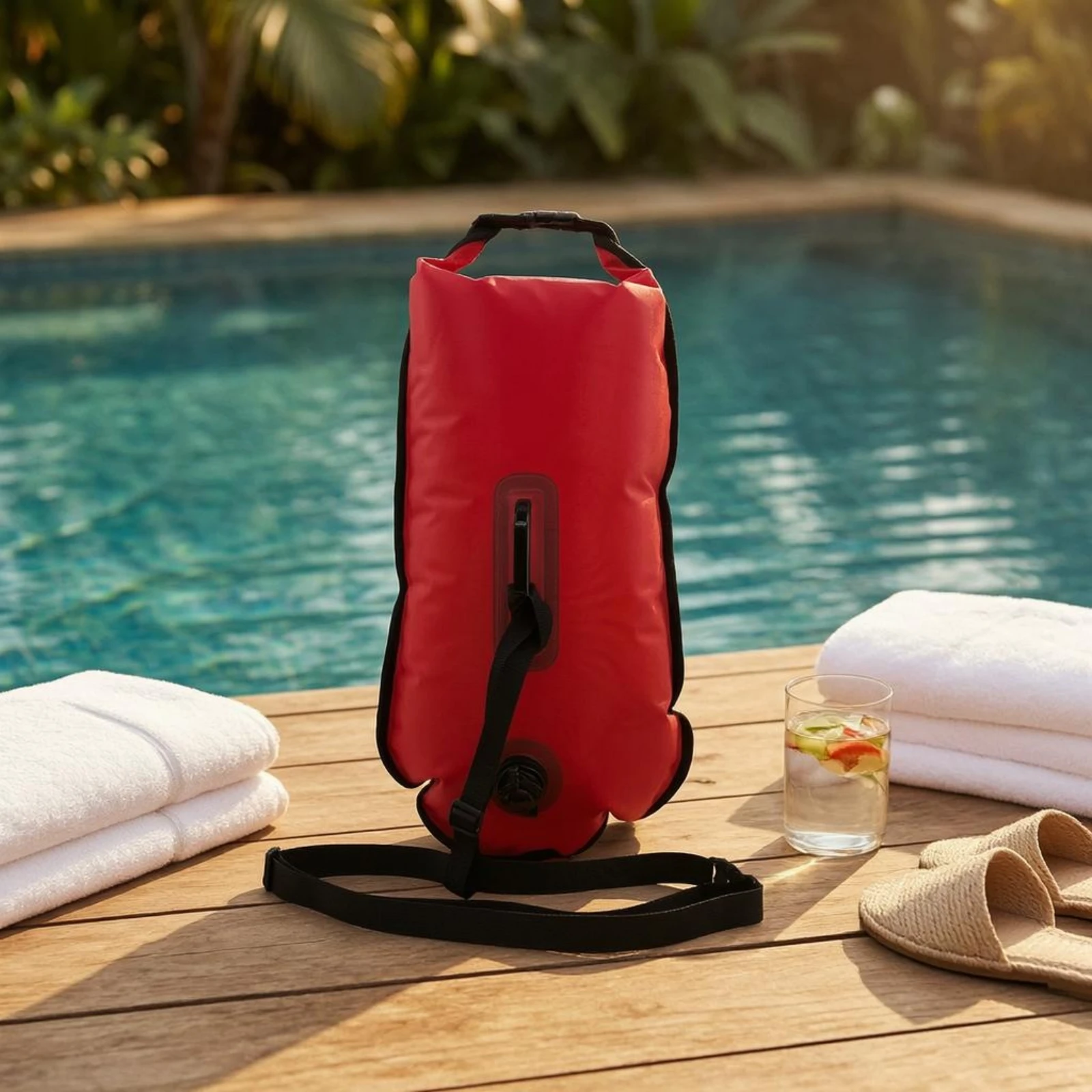 Floating Storage Bag Double-Air-Chamber Inflatable Storage Bag Floating Dry Sack Carry Handle Water Gear Front Strap