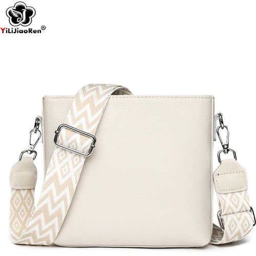 Bolso cruzado de cuero genuino 100%, bolso de hombro con correa ancha a la moda para mujer, bandolera de piel de vaca, Bolso pequeño y monedero