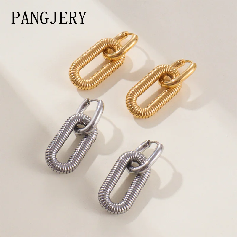 PANGJERY 316L Stainless Steel Stripe Geometric Drop Earrings For Women Exaggerated Fashion Creative Hip Hop Party Jewelry Gifts