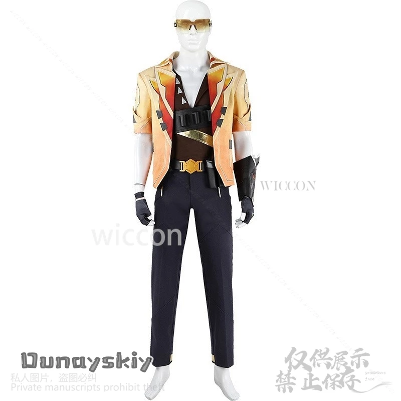 Tejo Cosplay Anime Game VALORANT Costume Sexy Orange Deep V Shirt Pants Summer Sunglasses Cool Daddy Tejo Suit Cos Girl uniformd