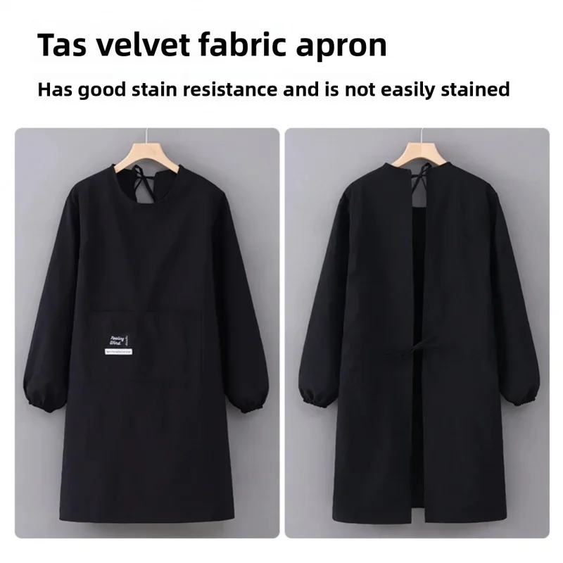 Solid Color Kitchen Apron Waterproof Long Sleeve Coffee House Aprons Breathable Cross Back Catering Work Clothes
