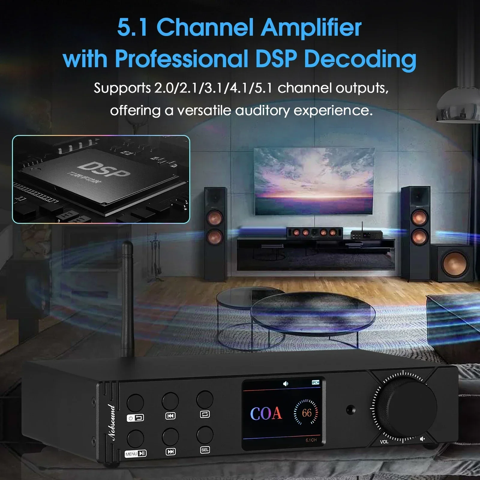 Douk Audio HiFi 5.1 채널 블루투스 앰프, 스테레오 동축 광 컨버터, USB 플레이어, DSD256, M5.1PRO