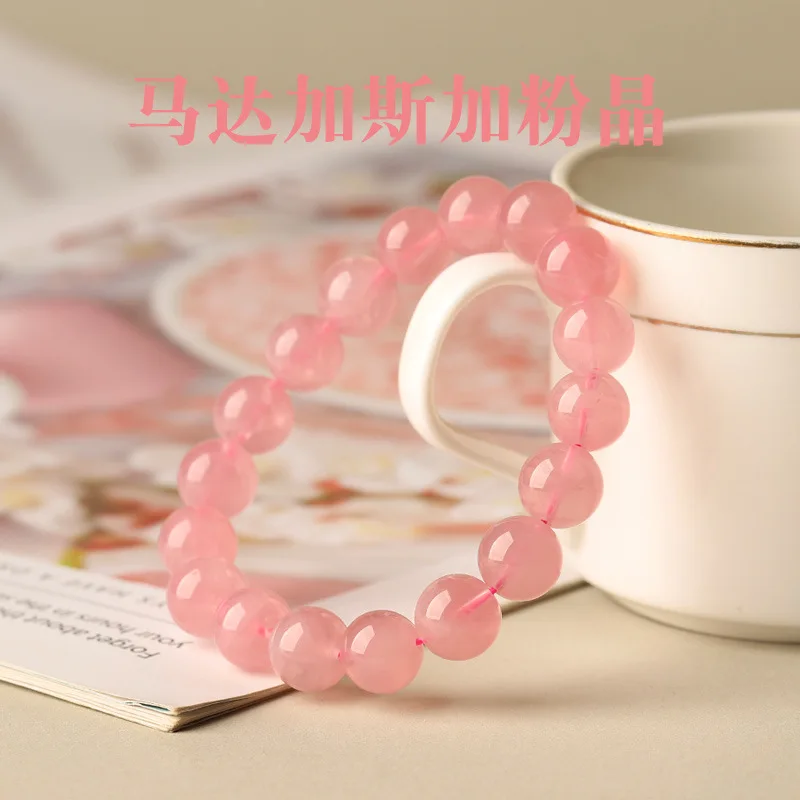Natural Bracelet, Featuring Translucent Round Beads, Rose Quartz Stone