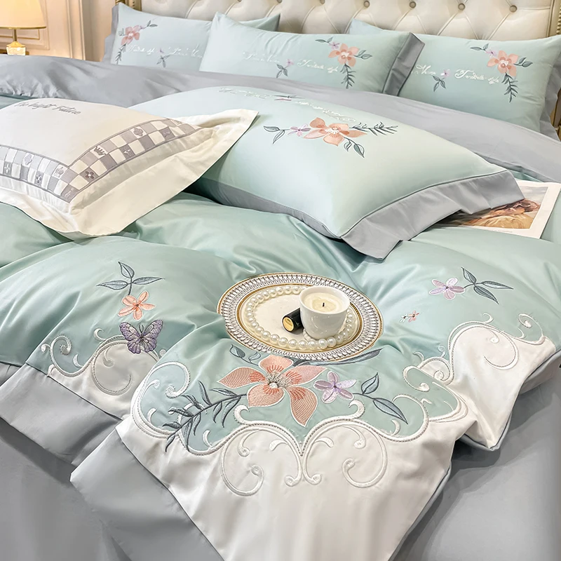 1 Set Light Luxury Style Cotton 100% 160 Count Long Staple Embroidery Bedding Duvet Cover Set 200x230 220x240 Four Seasons