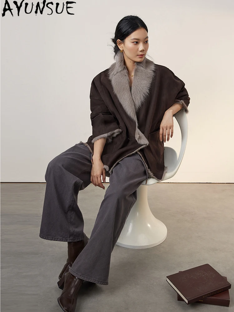 سترة نسائية من الجلد الحقيقي من AYUNSUE معطف فرو من جلد الغنم الطبيعي ملابس شتوية دافئة معاطف نسائية متوسطة الطول لعام 2025 معاطف شوكابا Жénska #3