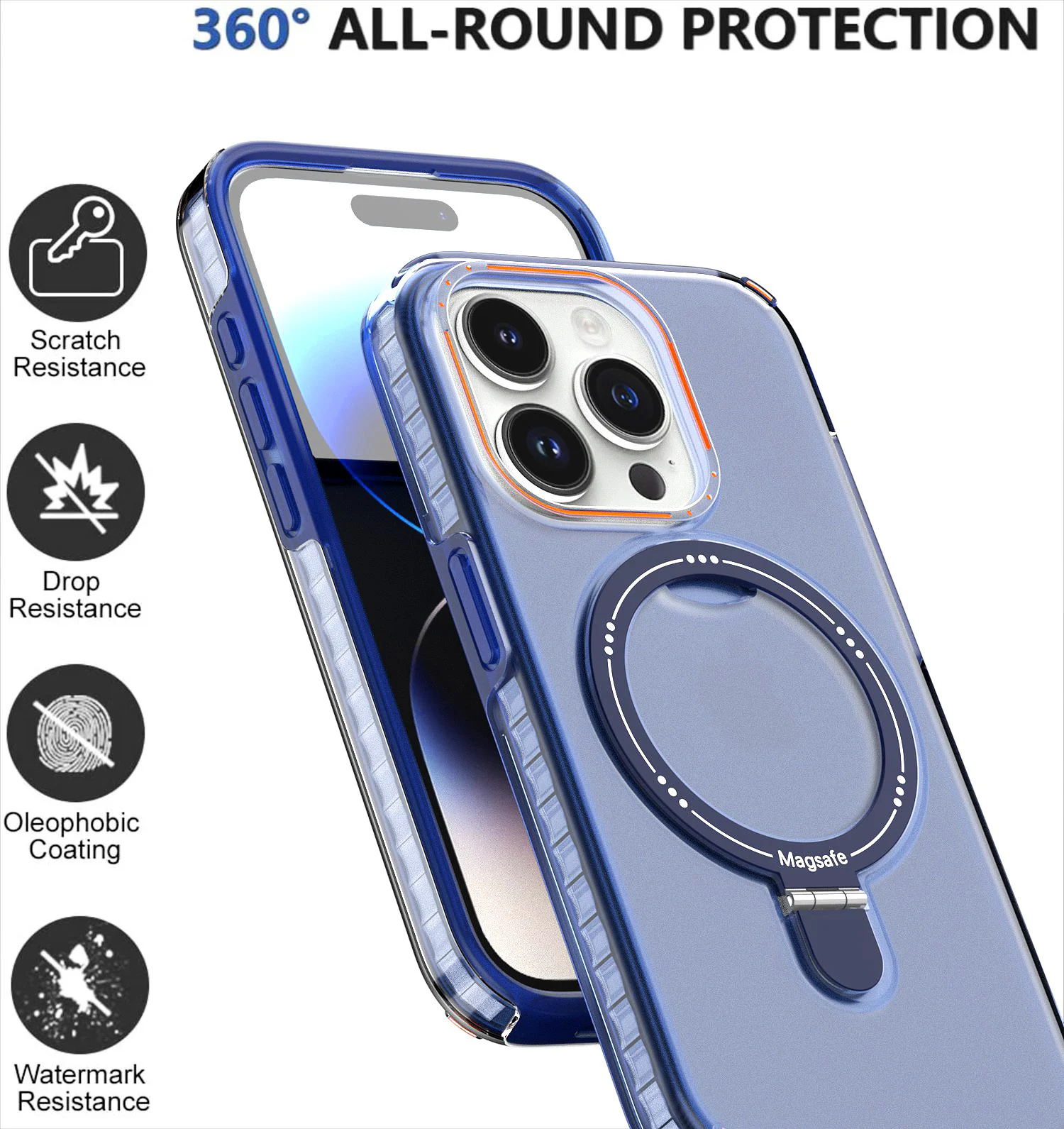 Colorful 2 in 1 Rotatable Magnetic Ring Magsafe Case for iPhone 15 Pro Max 12 13 Pro 14 Plus Translcent Frosted Defender Cover