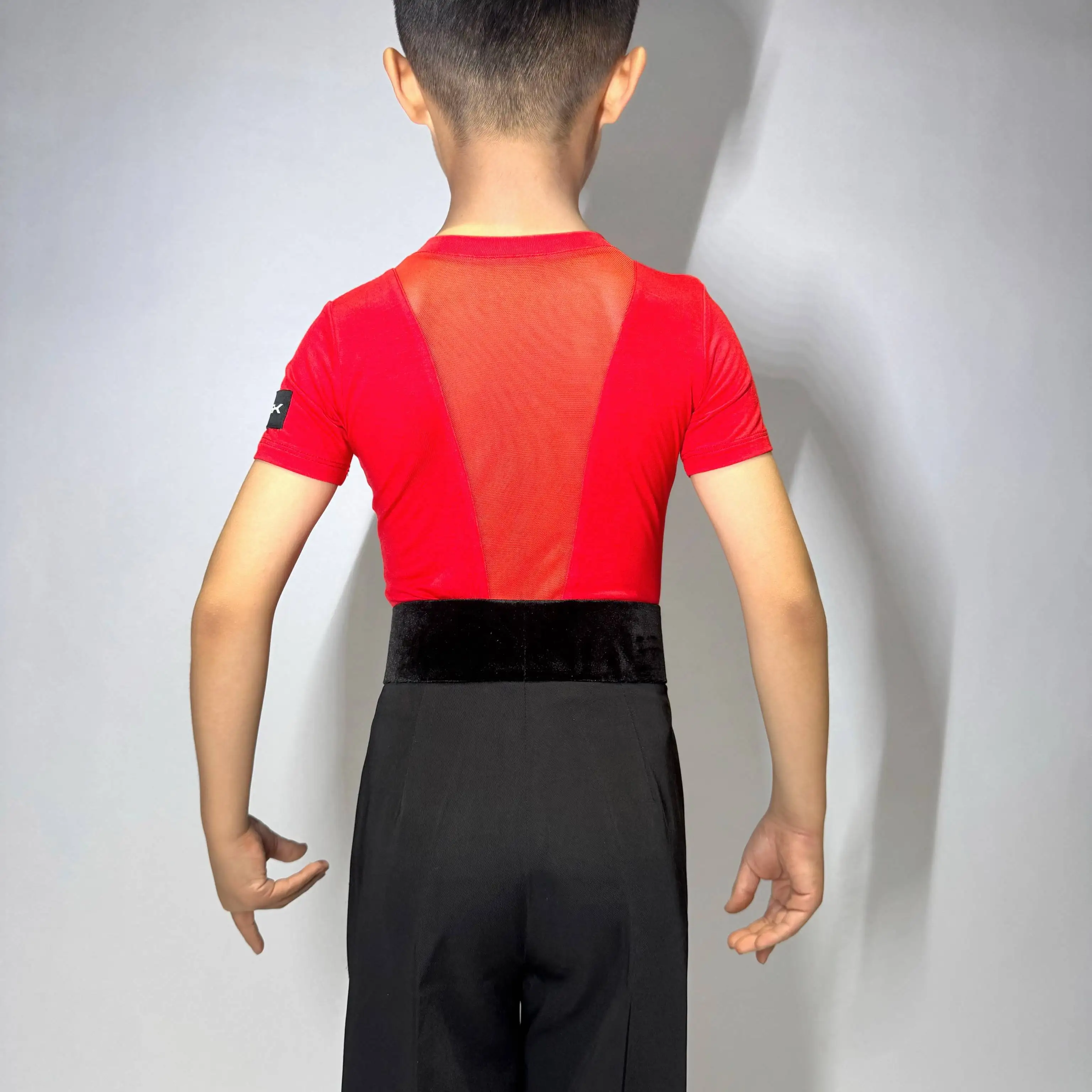 Boys Latin Dance Tops Mesh Patchwork Short Sleeve Shirts Chacha Rumba Tango Dance Children Latin Dance Performance Wear DN20277