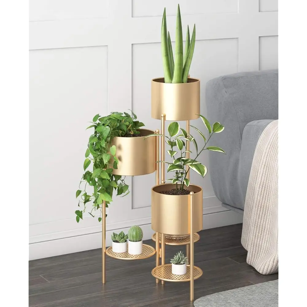 

Metal Plant Stand, 6 Tier 6 Potted Indoor Gold Flower Pot Stand Holder Shelf, Foldable Decorative Display Ra For Multiple