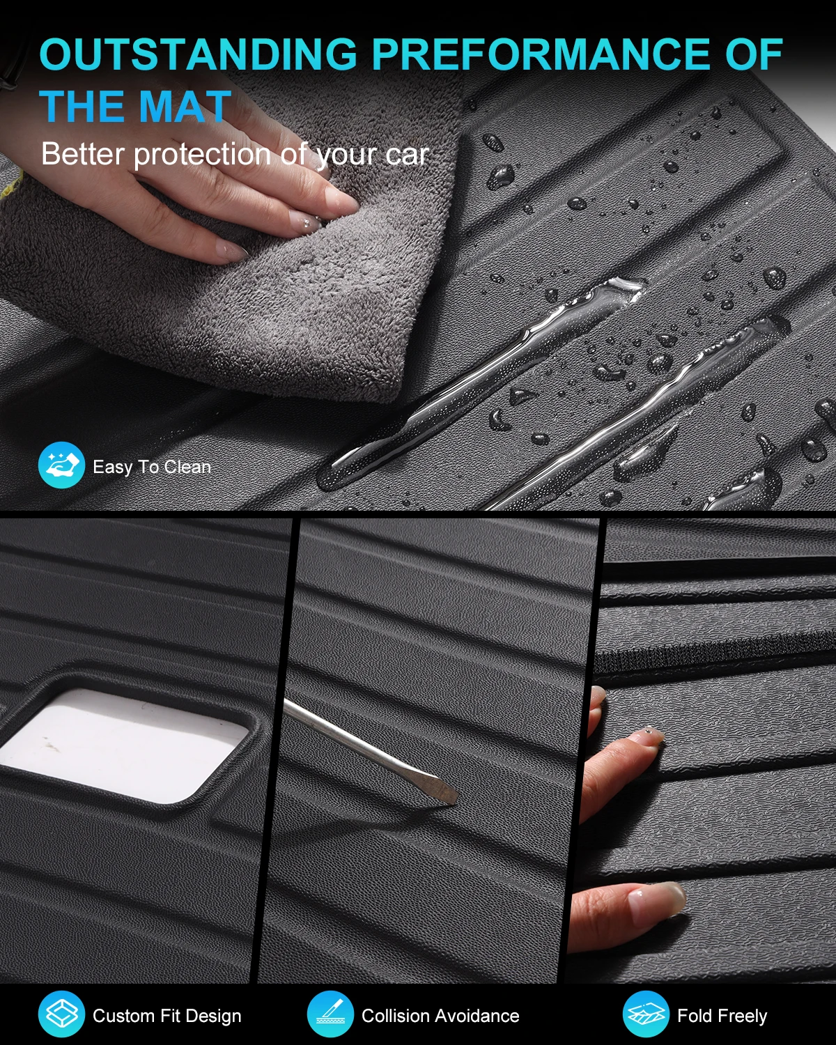 Trunk Mat for 2020-2024 Tesla Model Y All Weather Durable TPE Cargo Mat Liner Waterproof Custom Fit Rear Seat Back Protectors