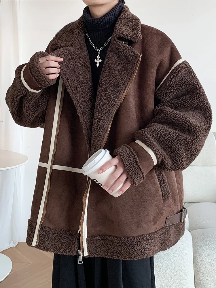 

Collaboration Thiened Lamb Fur Jaet Lines Design Cotton Coat Inteated Leather And Fur Autumn Winter High-End Feeling