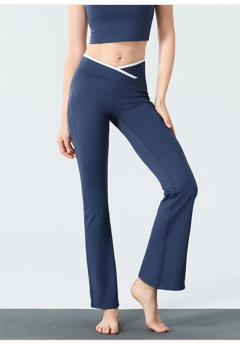 THRUM Women Petite High Waist Cross Waist Flare Yoga Pants Seamless Butt Lifting Cropped Bootcut Leggings Sports Trousers