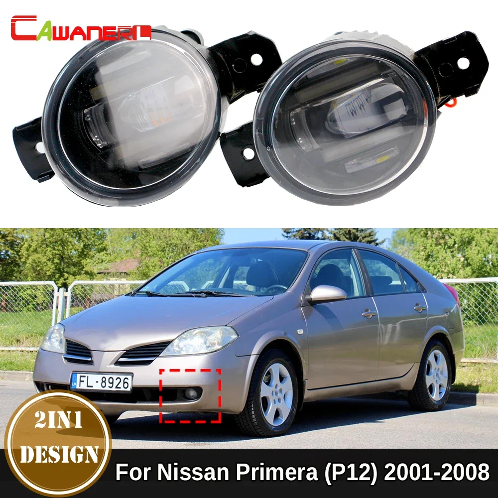 2 Pieces 2IN1 Car LED Fog Light + DRL Daytime Running Lamp H11 For Nissan Primera (P12) 2001 2002 2003 2004 2005 2006 2007 2008