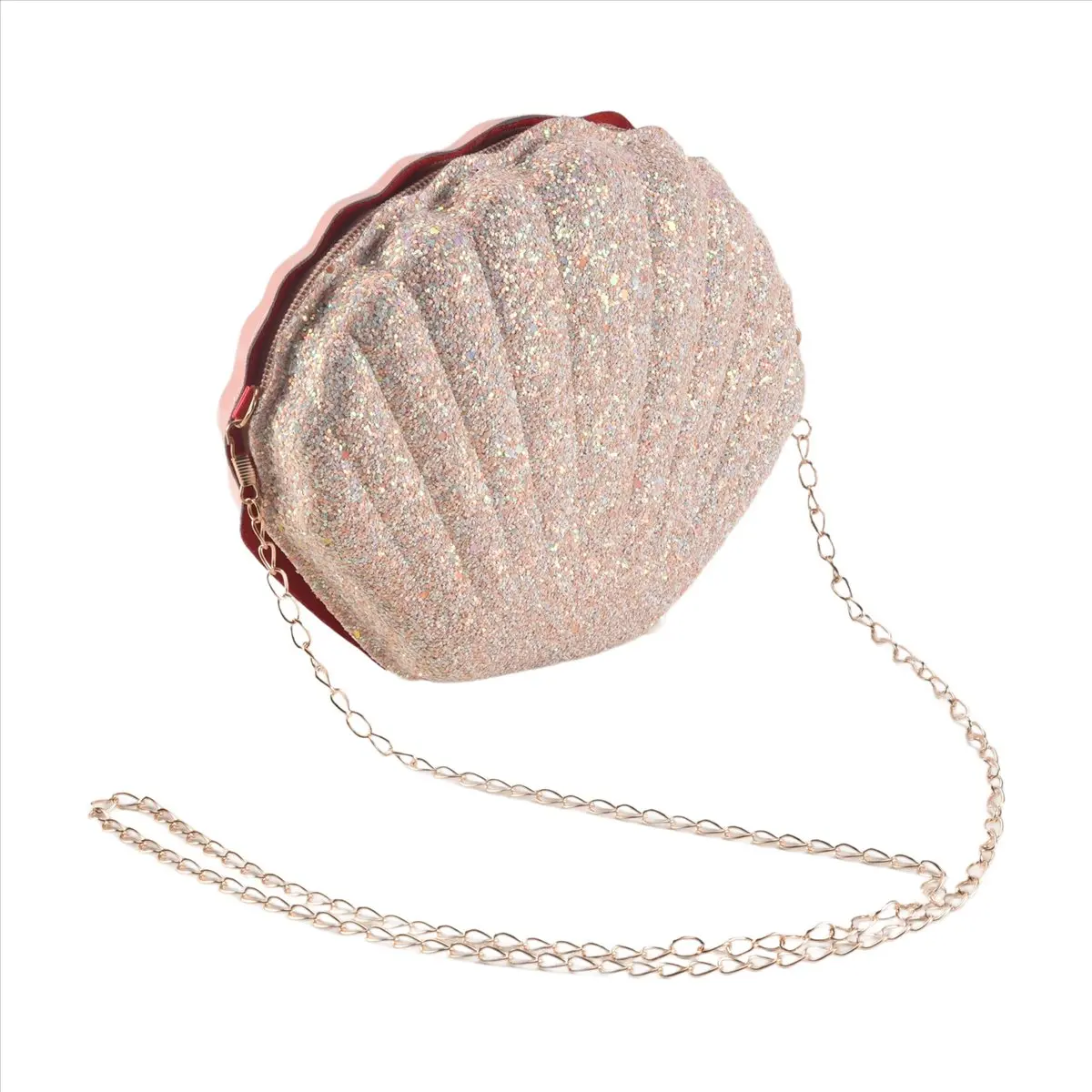 ABQR femmes filles petite sirène coquillage sac à main-sacs à bandoulière paillettes paillettes chaîne sac à main de soirée, rose