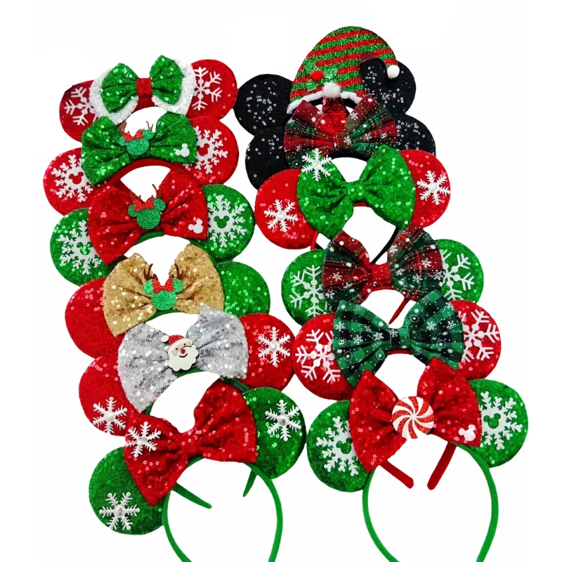 

Disney Mickey Mouse Ear Christmas Headbands for Adults Reindeer Ears Hairbands Girls Kids Women Candy Bear Bows Hair Accessories