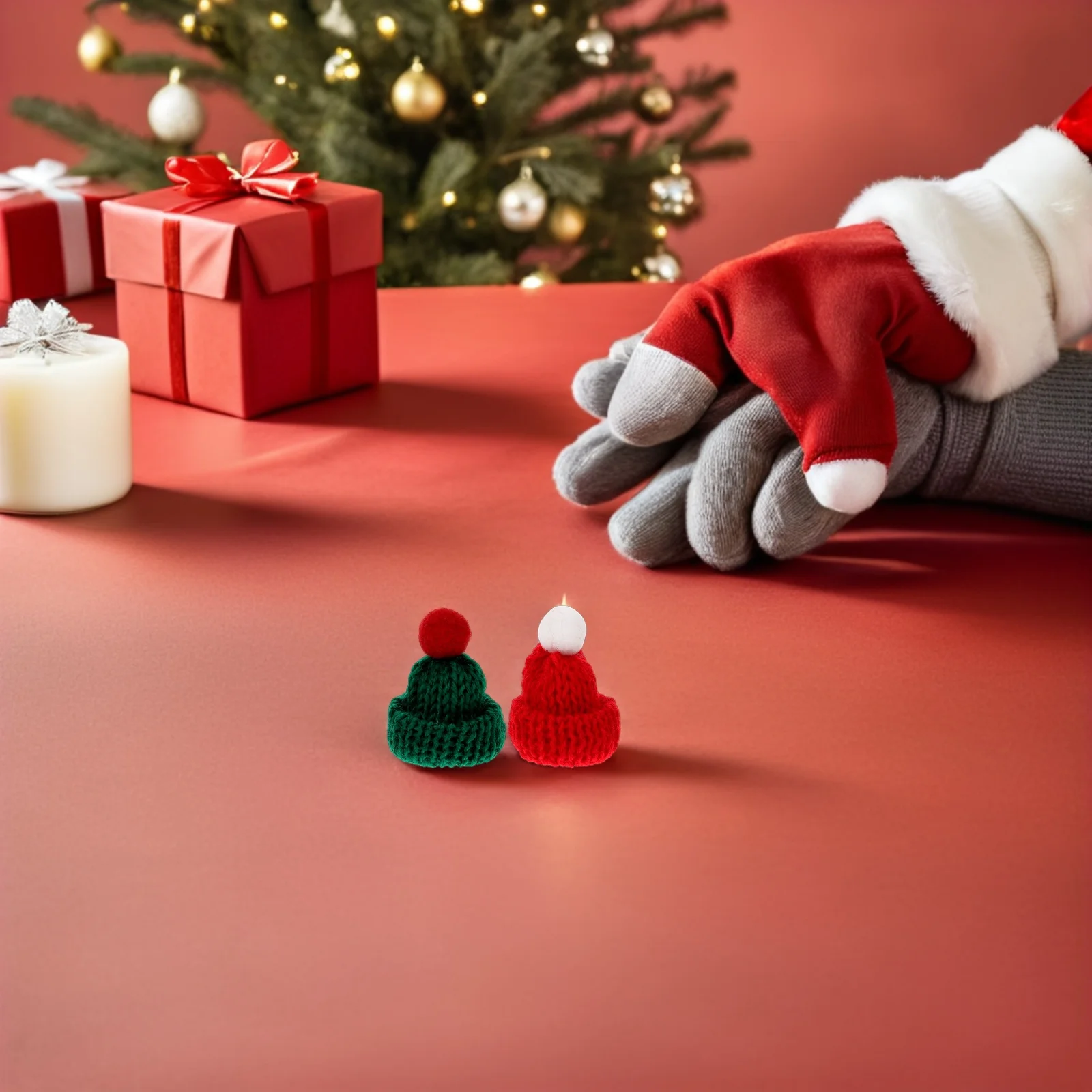 40Pcs Mini Knitted Christmas Hats Mini Santa Caps Tiny Craft Hats for Holiday Decorations Miniature DIY Ornaments