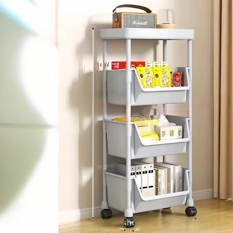 

1pc 3/4-tier mobile storage rack with wheels - a practical storage rack suitable for living rooms, bedrooms, and dormitories.