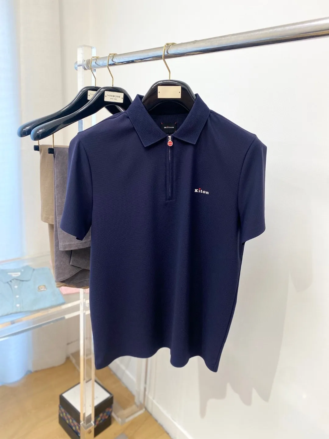 

Kiton Men's 2025 Spring and Summer New Kiton Little Red Dot Lapel Business Casual Short Sleeve POLO Shirt