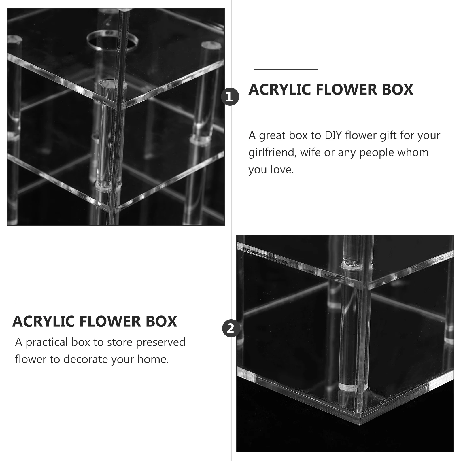 

1Pcs Transparent Acrylic Flower Box Empty Fresh Display Case Durable for Preserved Flowers Wedding Gift Decoration