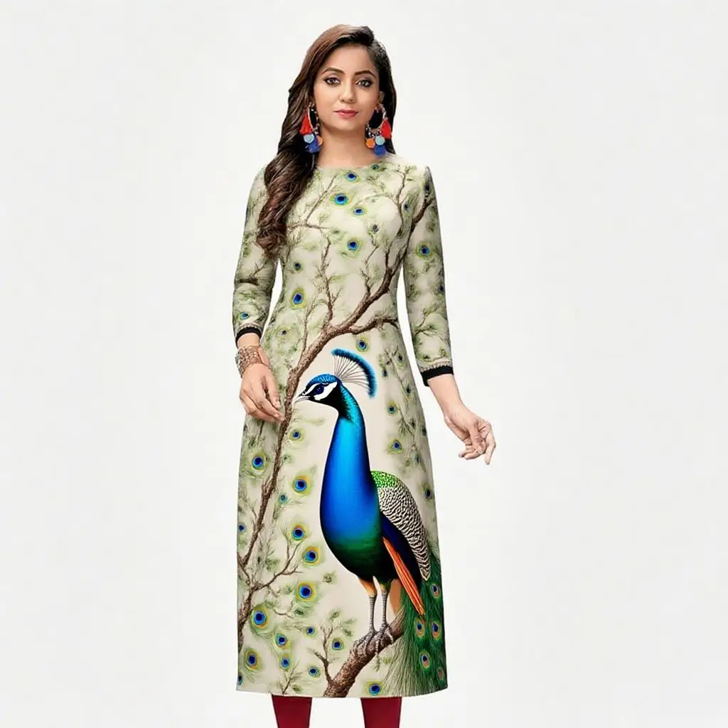 Women's Kurt casual fashion dress long sleeved straight tube casual ethnic flower Mandarin round neck regular size design sense.