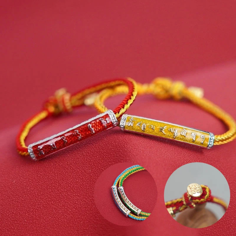 

Colored enamel bracelets for couples Tibetan style rope woven green fashion hand rope rainbow Buddha bracelets woman jewelry