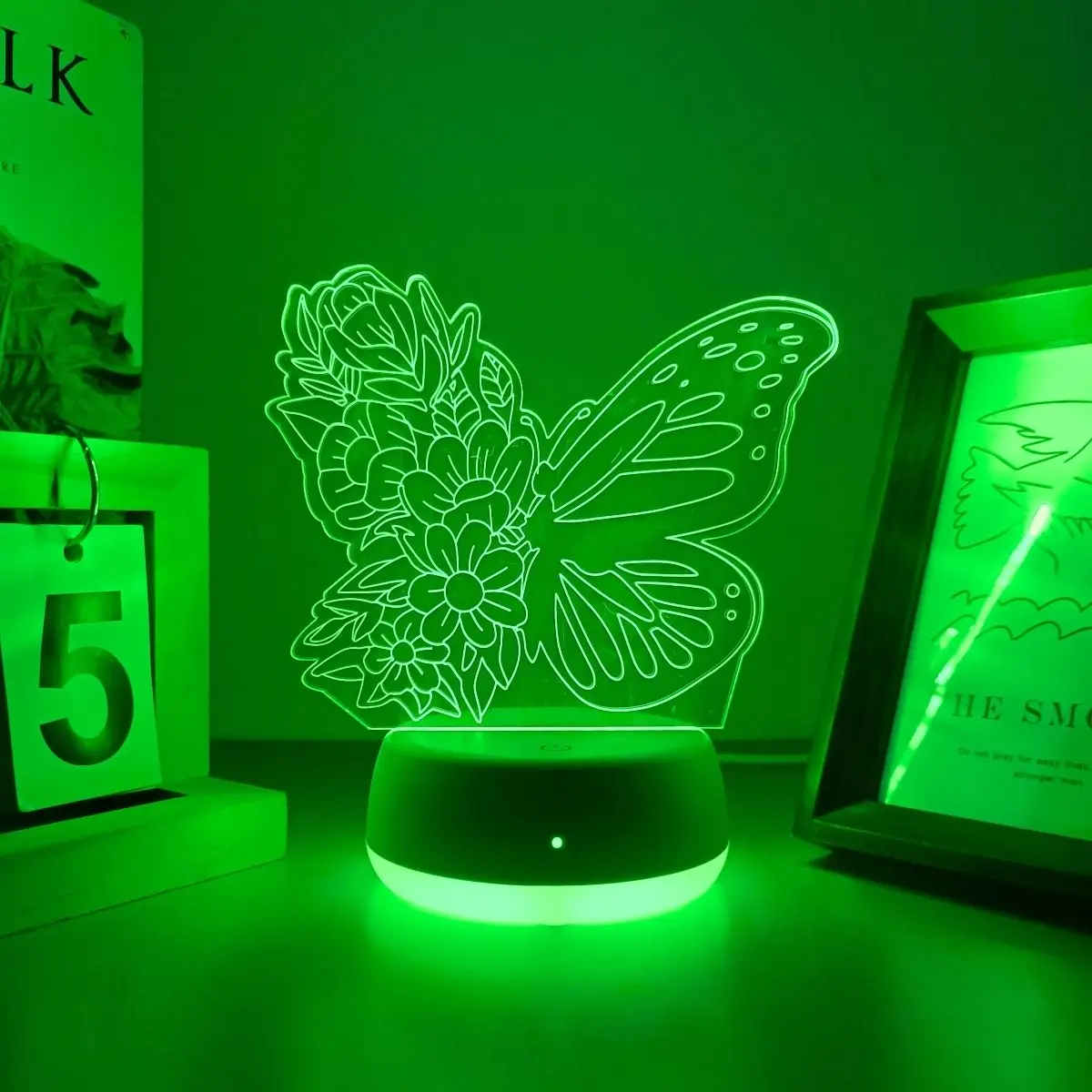 1pc Modern Creative Flower Butterfly 3D Night Light, USB Powered, Seven Color Changing, Even Illumination, Eye-Friendly