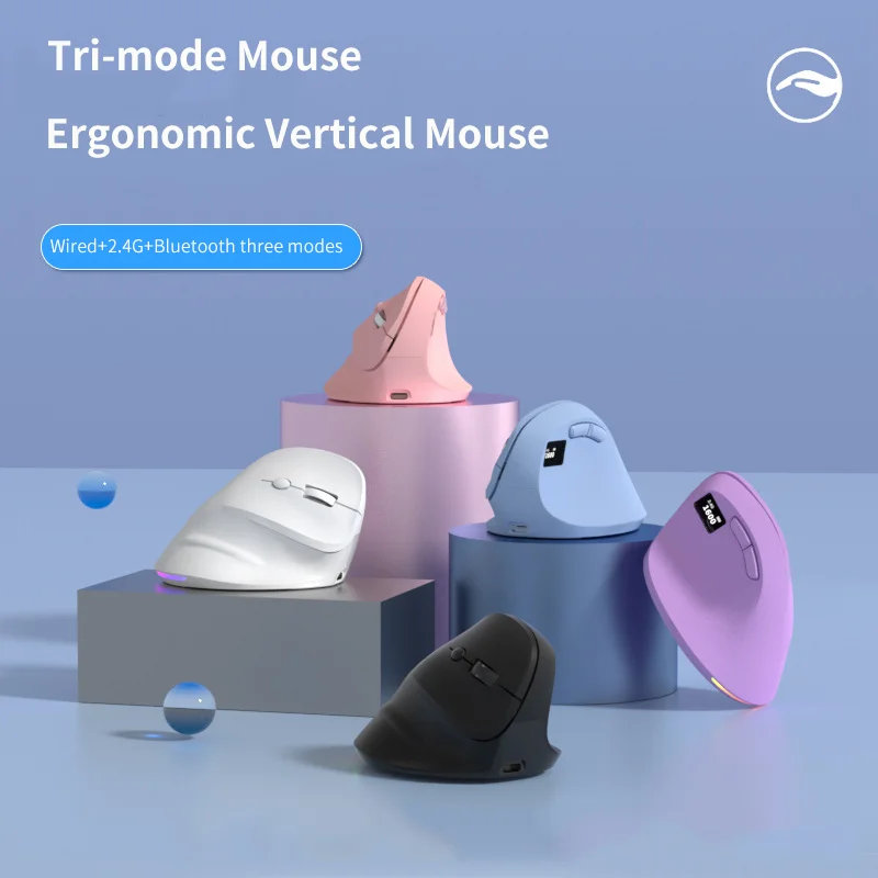 

Vertical Mouse Ergonomics Design Tri-mode Connection Rechargeable Resulotion Adjustable RGB Light Effect Office Use Mause