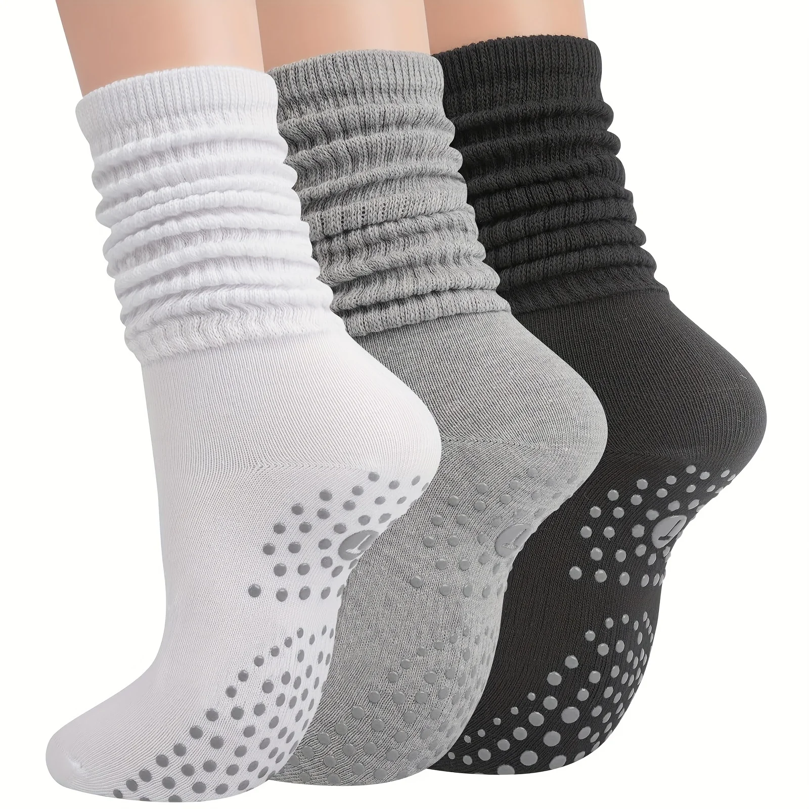 

3 pairs of anti slip yoga socks for women, including aerobics, calf socks, Pilates, yoga, fitness, and stacking socks