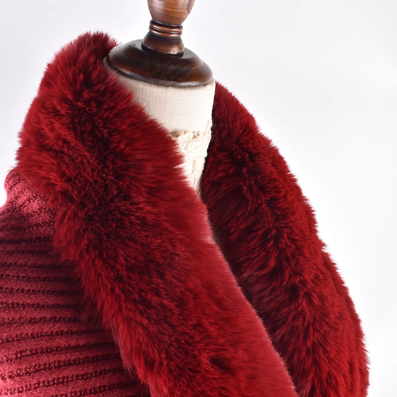 Autumn and Winter New Knitted Shawl with Fur Collar for Warm Tassel Cheongsam Overlay with Knitted Cardigan Same Style