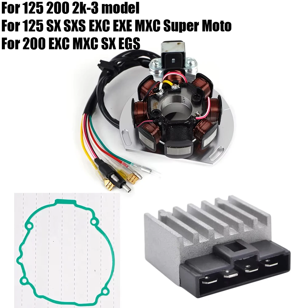 

Stator Coil + Regulator Rectifier Gasket For 125 SX SXS EXC EXE MXC Super Moto 200 EXC MXC SX Jackpinner EGS 125 200 2k-3 model