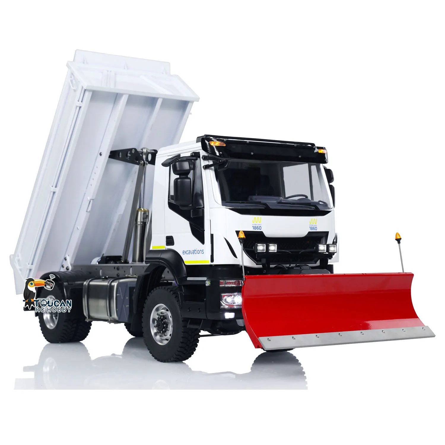 

1/14 RC Hydraulic Dumper Truck 4x4 with Snow Blade Light Sound Set ST8 Remote Control Metal Tipper Cars Model RC Toy TH23845