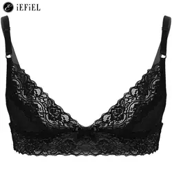 Mens Sissy Lingerie Spaghetti Straps Floral Lace Trim Wire-free Unlined Bra Tops Male Gay Crossdress Bralette Underwear