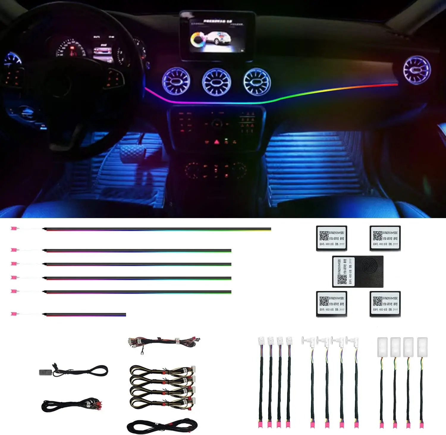 18 In 1 Full Color Streamer Car Ambient Lights RGB 64 Color Universal LED Interior Hidden Acrylic Strip Symphony Atmosphere Lamp