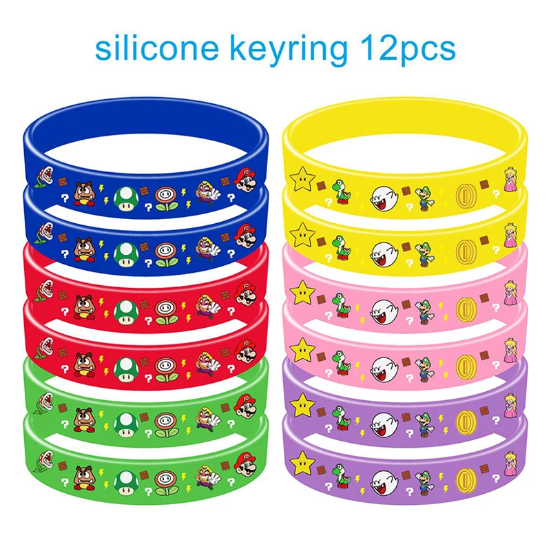 12Pcs Super Mario Bros Silicone Bracelet Party Supplies Anime Children's Birthday Toy Bracelet Decorative Boys Girls Wrist Strap