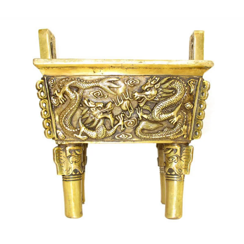 

Factory Direct Sale Copper Ornament Dragon Presenting Auspicious Square Cauldron Incense Burner One Word Nine