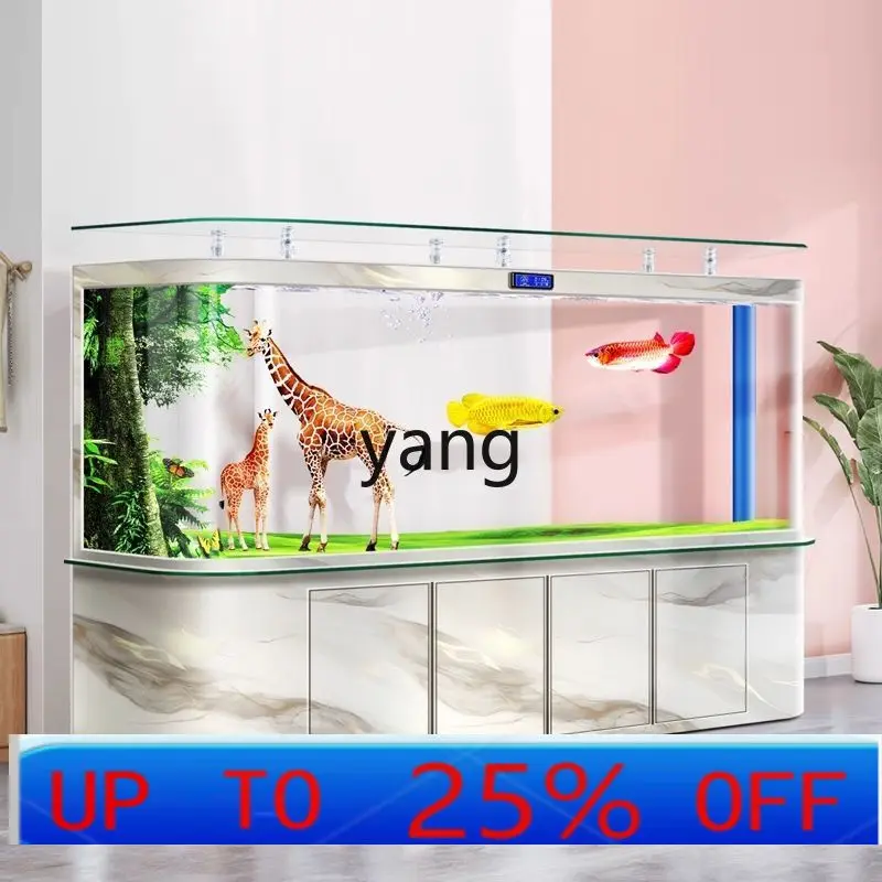

LH curved glass fish tank living room household large bottom filter water-free floor aquarium