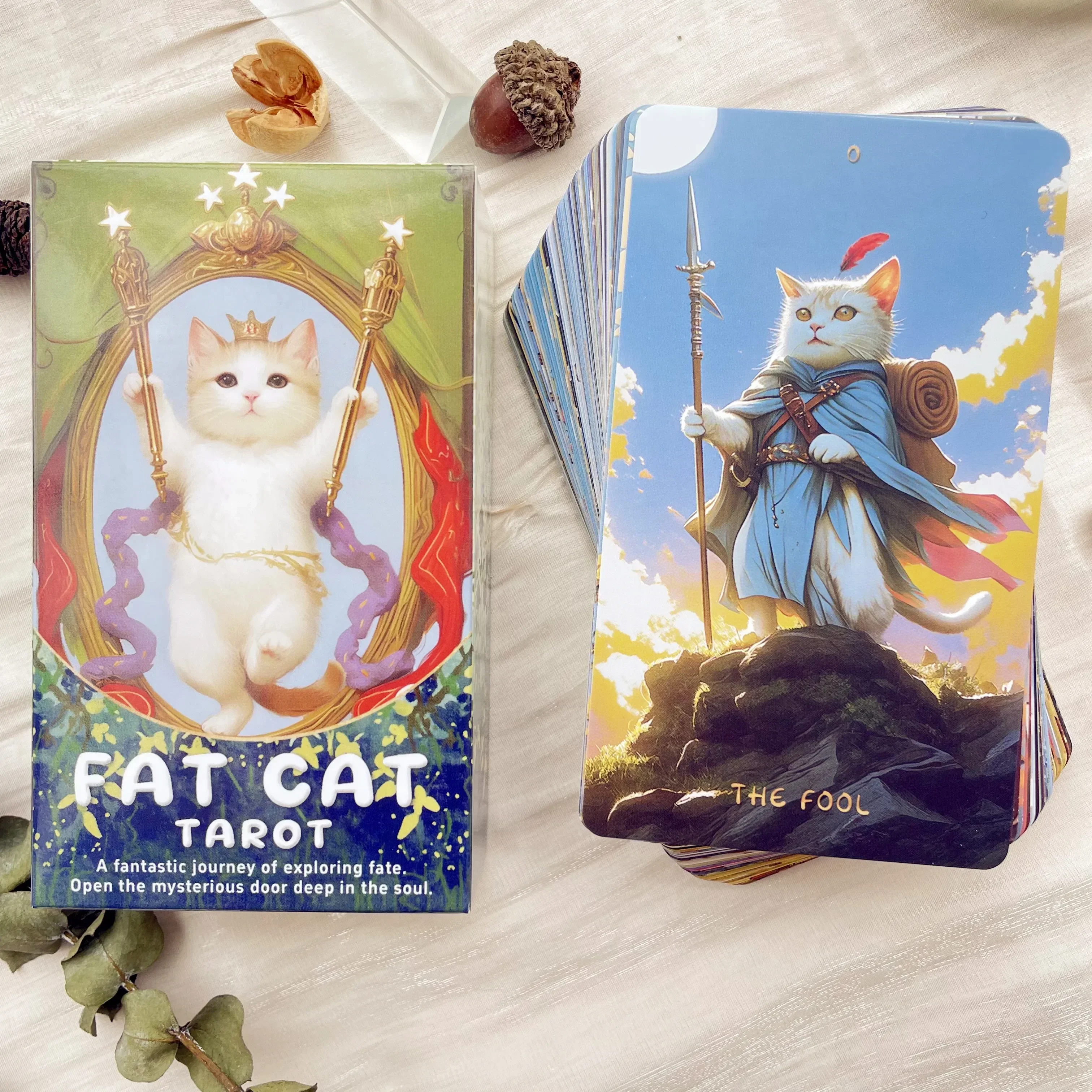 

New Beginner Cat Tarot Rider Waite Divination Deck 78 Genuine Professional Kitten Tarot Rider Waite Spanish English Cards Gift