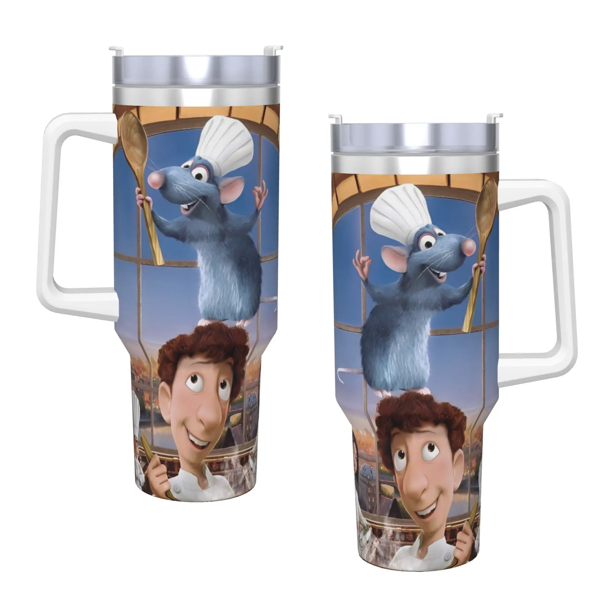 Stainless Steel Tumbler Cute Ratatouille  Car Mugs With Straws  Travel Hot Drinks Water Bottle Leakproof Large Thermal Cups