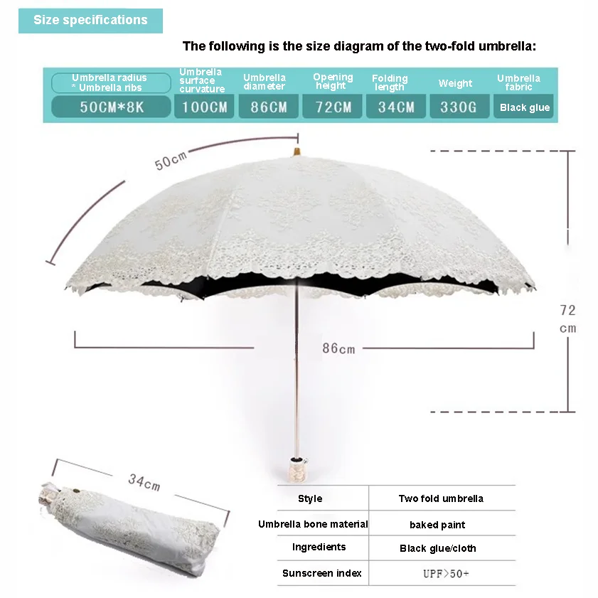 Prachtige vrouw kanten parasol regen vrouwelijk 3-opvouwbaar draagbaar lichtgewicht prinses anti-uv-bescherming parasol windbestendig