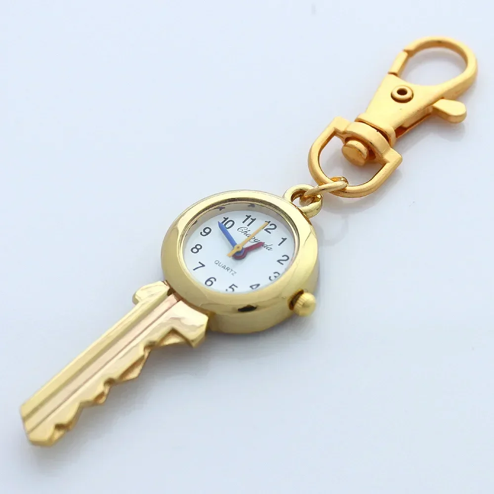 New Cute Lovely Fashion Brand New Fashion Crystal KEY Style Pocket Pendant Key Ring Chain Quartz Dress Watch with Gift Bag GL59K